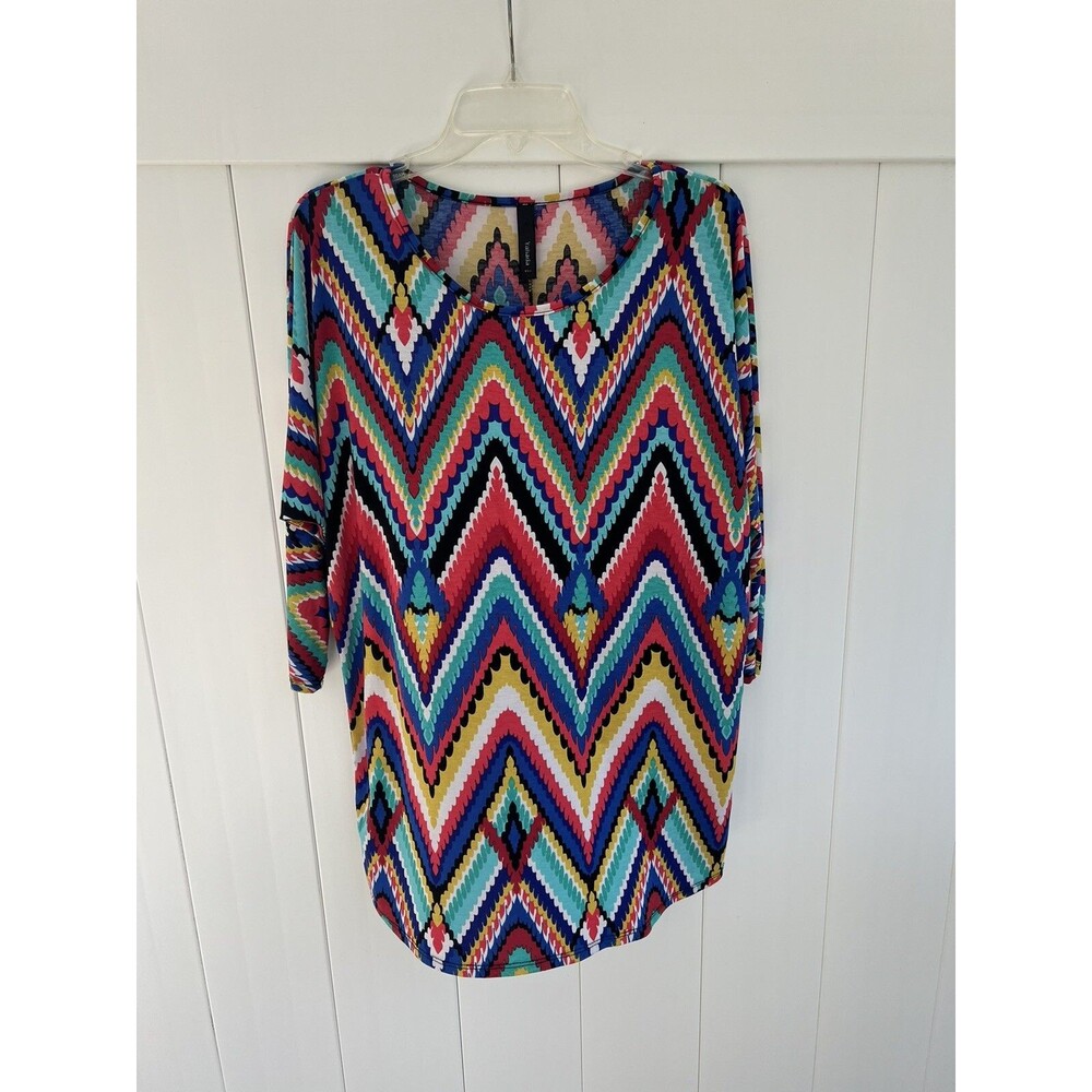 Yahada Dolman Shirt Womens Medium Abstract Multicolor Tunic 3/4 Sleeve